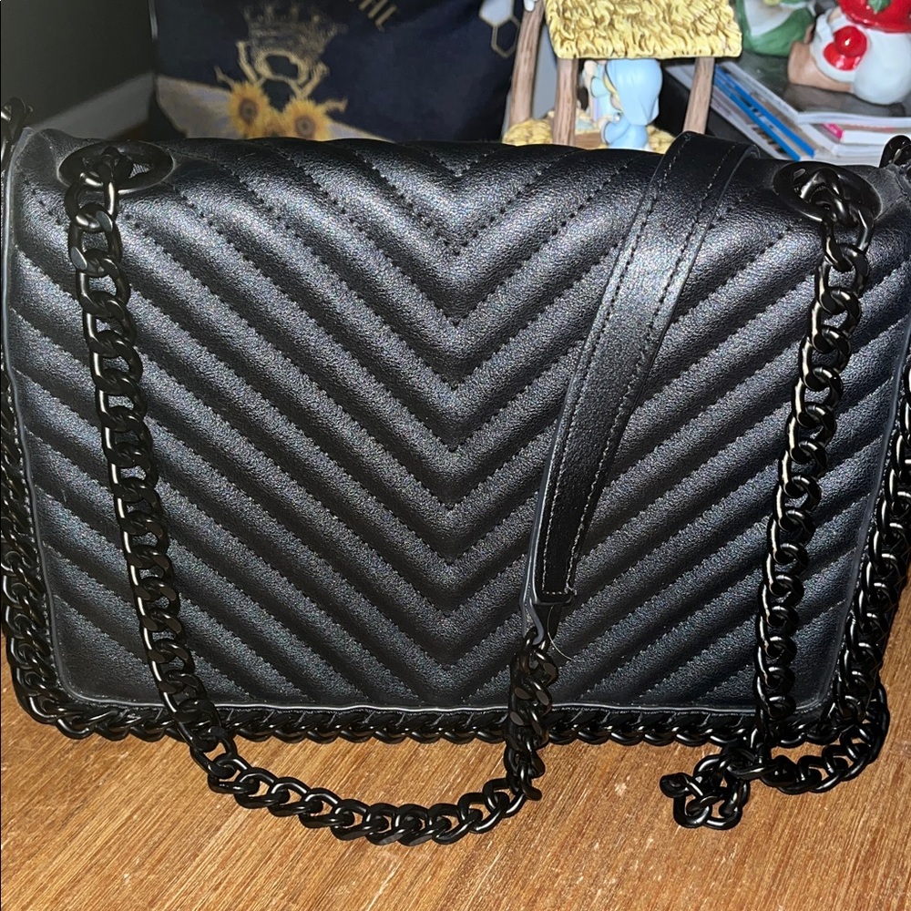Aldo Black Quilted Shoulder Bag with Chain and leather strap-like new!!